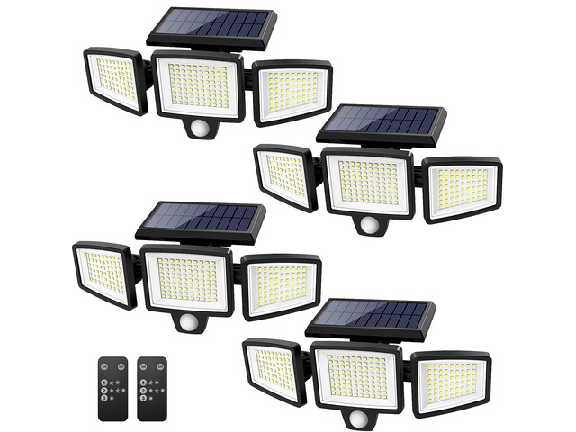 Solar Outdoor Lights 2500LM 210 LED Security Lights with Remote Control,3 Heads Motion Sensor Lights, IP65 Waterproof,270° Wide Angle Flood Wall...