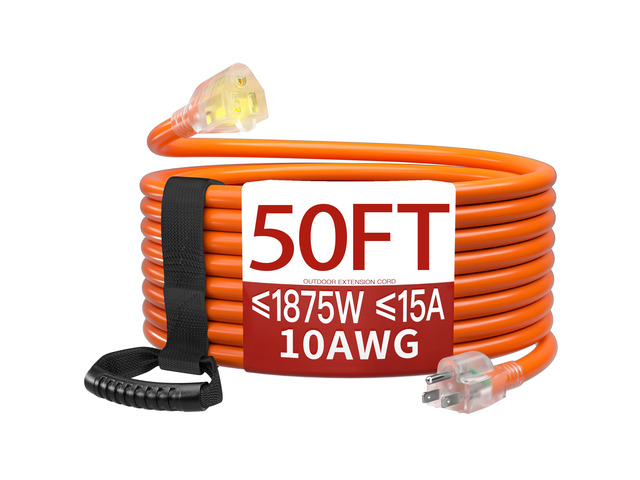 50 FT 10 Gauge Extension Cord Outdoor, Orange Power Cord Heavy Duty Extension Cord 50 Foot, Orange Extension Cord with Lighted end, for Lawn &...