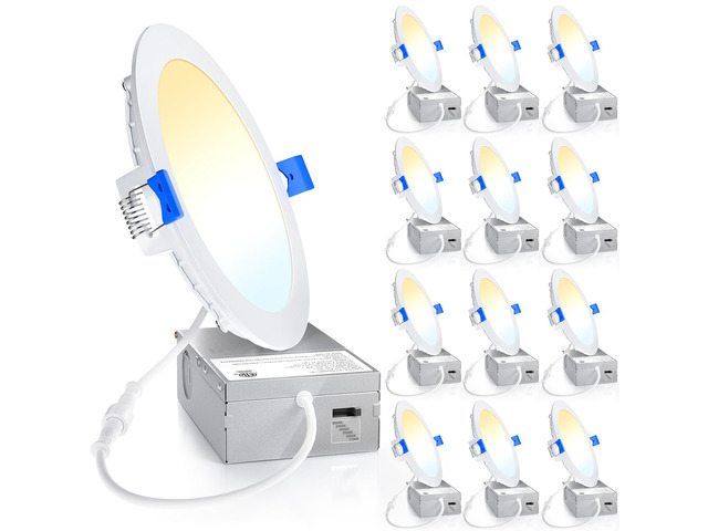 12 Pack 6 Inch LED Recessed Ceiling Light, 6CCT, 1200LM 12W 120V 2700K-6000K Selectable, 5%-100% Dimming, Ultra-Thin Canless Wafer Downlight with...