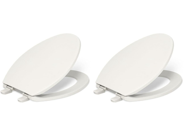 20110-96 Brevia, Slow Close Toilet Seat, Elongated Toilet Seat, Grip-Tight Bumpers Quick-Attach Hardware, Biscuit (Pack of 2)