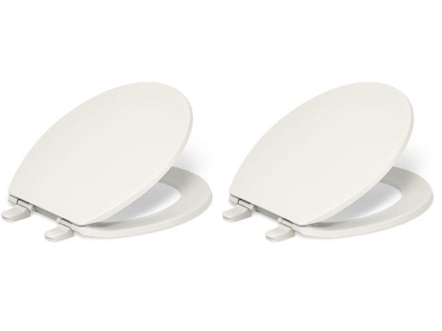 20111-96 Brevia, Slow Close Toilet Seat, Round Toilet Seat, Grip-Tight Bumpers Quick-Attach Hardware, Biscuit (Pack of 2)