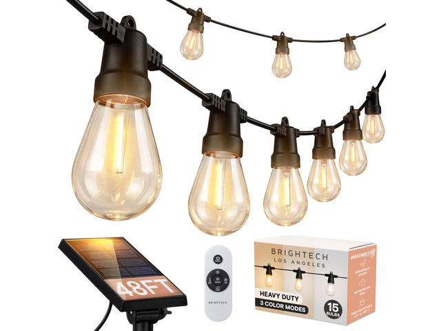48 (42+6) FT Ambience Pro Outdoor Solar String Lights - Bright Remote Control Color Adjustable Solar Light - Commercial Grade, 15 Waterproof LED...