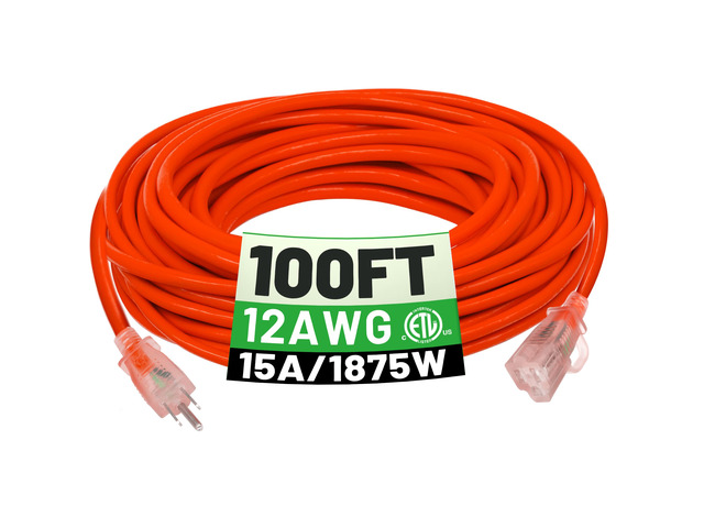 100 FT 12/3 Outdoor Extension Cord Waterproof, Heavy Duty Power Cord 100FT Heavy Duty Flexible Cold-Resistant Long Power Cord Outside, 15Amp 1875W...