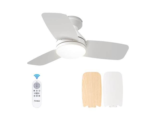 30 Inch White Low Profile Ceiling Fans with Lights and Remote Flush mount, 3-color dimmable light, quiet reversible DC motor, easy install, memory,...