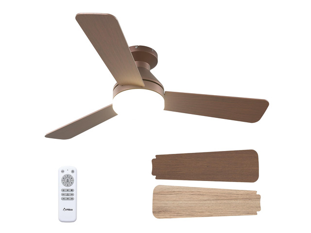 42 Inch Brown Low Profile Ceiling Fans with Lights and Remote Flush mount, 3-color dimmable light, quiet reversible DC motor, easy install, memory,...