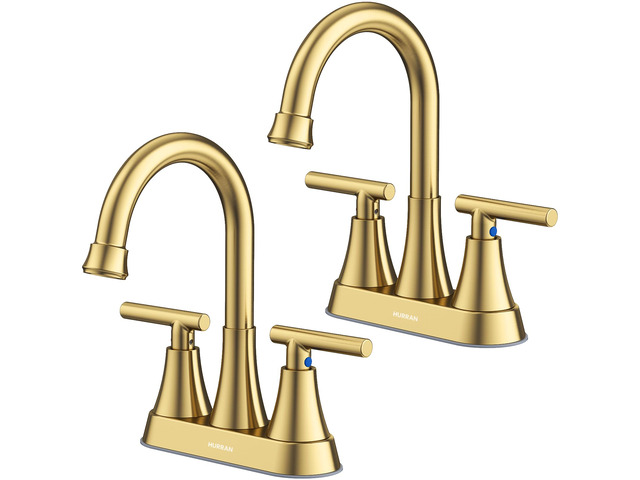 Brushed Gold Bathroom Faucets, 4 inch Centerset 2-Handle Lead-Free Bathroom Sink Faucet with Pop-up Drain and Supply Lines, Stainless Steel Faucet...