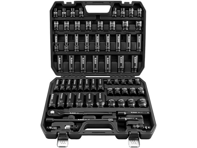 67 Piece 1/2' Drive Deep Impact Socket Set: Standard SAE (3/8'-1-1/4') & Metric (8-24 mm), Including 3 ', 5', 10' Extension Bar, Universal Joint,...
