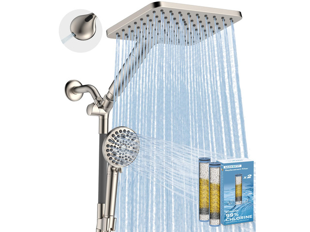 Dual Filtered Rain Shower Head Combo, High Pressure Handheld Shower Head with Adjustable Bar - Rainfall Shower Head And Showerhead with Filter for...
