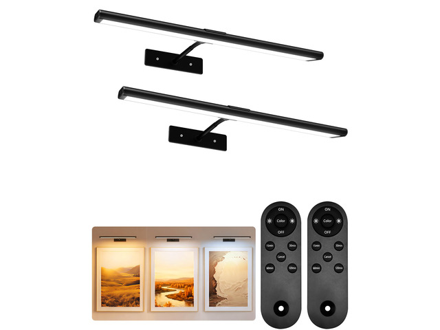 Picture Light for Wall, 16'' Black Rechargeable 4800mAh Black Lights Wireless Remote, Dimmable Magnetic LED Art Painting Light with 3 Color...