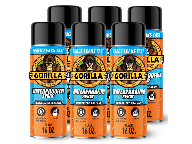 Waterproofing Spray Black, Flexible Rubberized Sealant Coating, Paintable UV Resistant, Seals Water Air Moisture, 16 oz (Pack of 6), for Roofs...