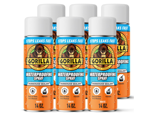 Waterproofing Spray White, Flexible Rubberized Sealant Coating, Paintable UV Resistant, Seals Water Air Moisture, 16 oz (Pack of 6), for Roofs...
