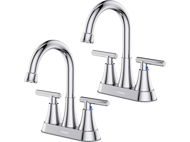 Bathroom Faucets, 4 inch Centerset 2-Handle Lead-Free, Chrome Bathroom Sink Faucet with Pop-up Drain and Supply Lines, Stainless Steel Faucet for...