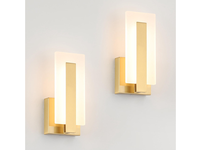 Modern LED Wall Sconce Set of 2, Brass Warm White Light Wall Sconce 3000K, Hardwired Up and Down Wall Mount Light for Hallway, Bedroom, Study,...