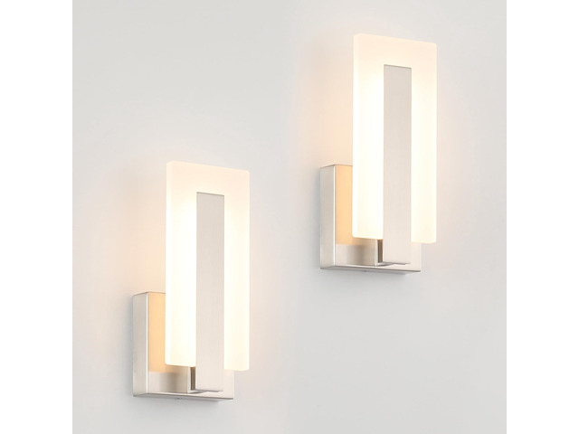 Modern LED Wall Sconce Set of 2, Hardwired 3000K Warm White Light Wall Lights, 7W Up and Down Wall Mount Light, 9.76 inch Brushed Nickel Indoor...