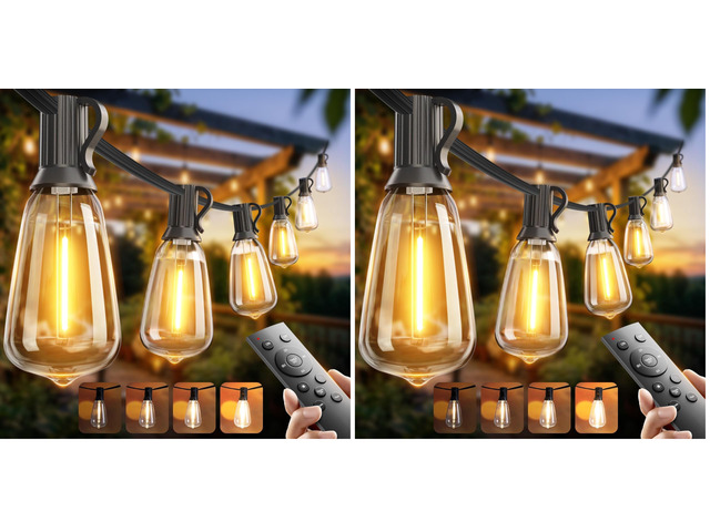 100FT LED Outdoor String Lights with Remote Waterproof Patio Lights with Shatterproof ST38 Replaceable Bulbs, Dimmable Outside Hanging Light...
