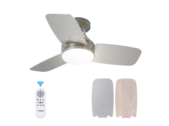30 Inch Nickel Low Profile Ceiling Fans with Lights And Remote Flush mount, 3-color dimmable light, quiet reversible DC motor, easy install,...