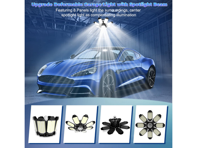 Garage Lights - Super Bright 25000LM Garage Lights Ceiling Led w/ 8 Deformable Panels 6500K Led Light Bulb Srew in E26/E27 Socket with Adjustable...