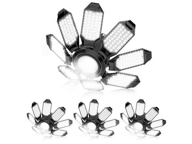 Garage Lights - Super Bright 250W LED Garage Ceiling Light w/ 8 Deformable Panels 6500K Led Light Bulb Srew in E26/E27 Socket with Adjustable...
