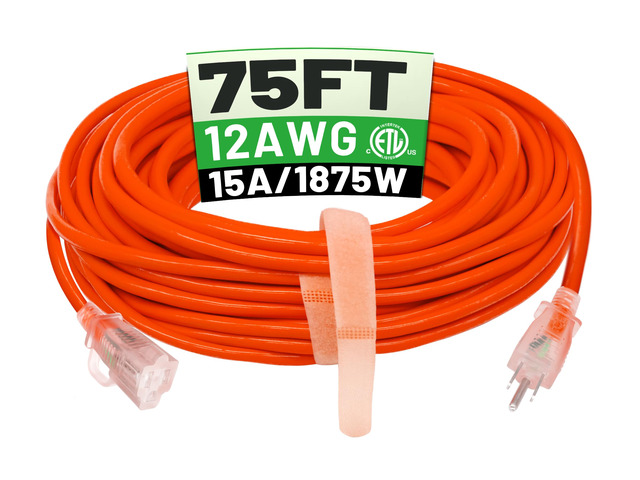 75 FT 12/3 Outdoor Extension Cord Waterproof, Heavy Duty Power Cord 75FT Heavy Duty Flexible Cold-Resistant Long Power Cord Outside, 15Amp 1875W...