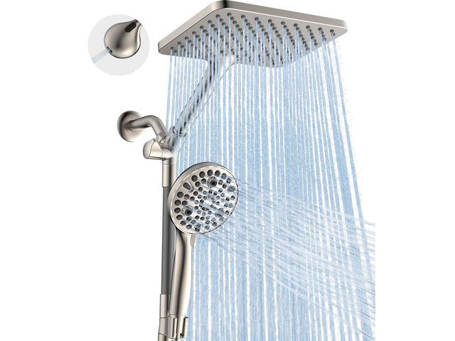 Dual Handheld Shower Head Combo, 2-in-1 Rain Shower Heads System Wide Rainfall Shower Head and 10 Modes High Pressure Hand Held Showerhead with...