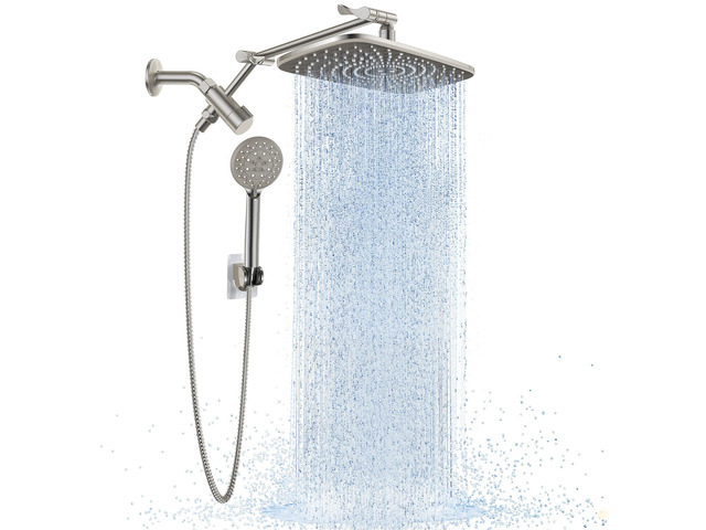Brushed Nickel 11.8' Shower Head with Handheld,Stain Resistant Finish Handheld Shower Head with Multi Spray Modes,Rainfall Combo with 15' Metal...