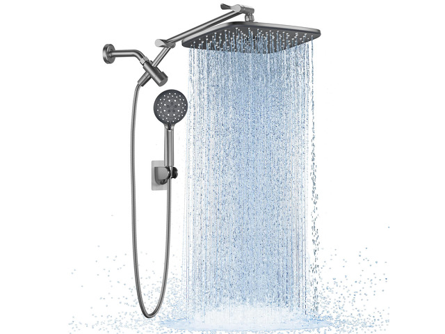 Gunmetal Gray 11.8' High Pressure Shower Head with Handheld, Durable Handheld Shower with Multi Spray Modes, Rainfall Combo with 15' Metal...