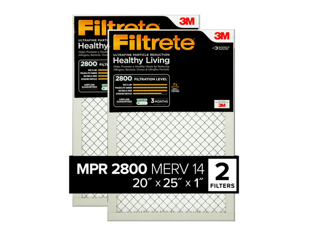 20x25x1 Air Filter MERV 14, MPR 2800 Healthy Living Ultrafine Particle 2-Pack, AC Furnace HVAC Filters for Home, 3-Month Pleated Electrostatic...