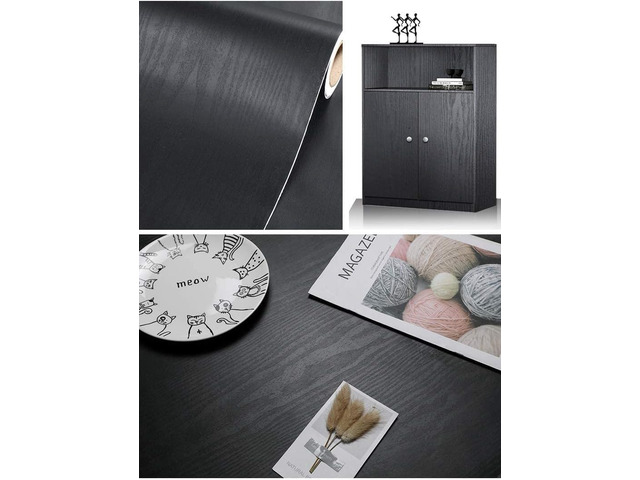 Black Wood Peel and Stick Wallpaper Wood Contact Paper 24' × 393' Self-Adhesive Wallpaper Removable Waterproof Wall Paper Vinyl for Countertop...