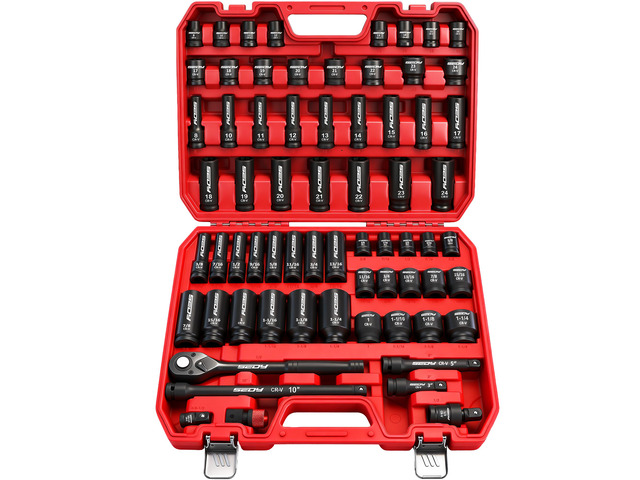 Master 1/2' Drive Impact Socket Set, 67-Piece Standard & Deep Master Impact Socket Set SAE 3/8'-1-1/4' & Metric 8-24mm Socket Set with Ratched...