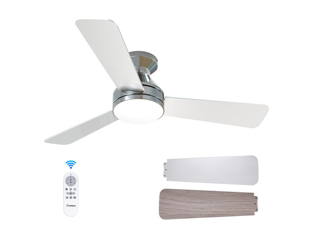 42 Inch Nickel Low Profile Ceiling Fans with Lights And Remote Flush mount, 3-color dimmable light, quiet reversible DC motor, easy install,...