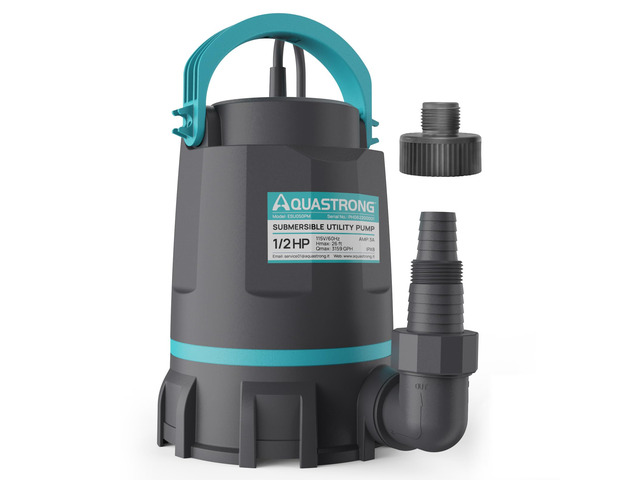 Sump Pump 1/2 HP Submersible Water Pump Thermoplastic Portable Utility Pump 3159 GPH High Flow Water Removal for Swimming Pool Garden Pond Basement...