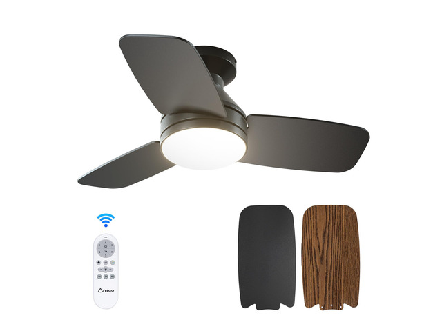 30 Inch Black Low Profile Ceiling Fans with Lights and Remote Flush mount, 3-color dimmable light, quiet reversible DC motor, easy install, memory,...