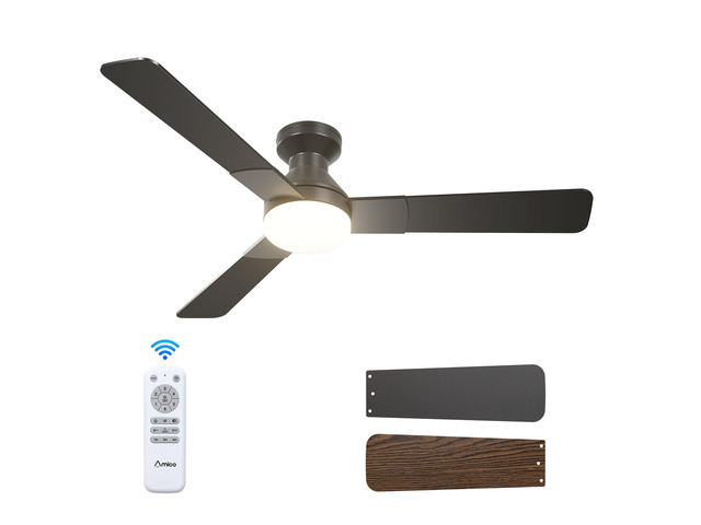 52 Inch Black Low Profile Ceiling Fans with Lights and Remote Flush mount, 3-color dimmable light, quiet reversible DC motor, easy install, memory,...