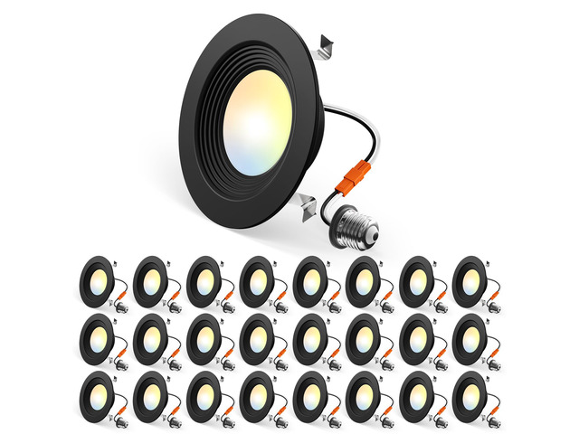 24 Pack 4 inch 5CCT LED Recessed Lighting, Retrofit Can Lights, Black Baffle Trim, Dimmable, 8.5W=60W, 650LM, 2700K/3000K/4000K/5000K/6000K...