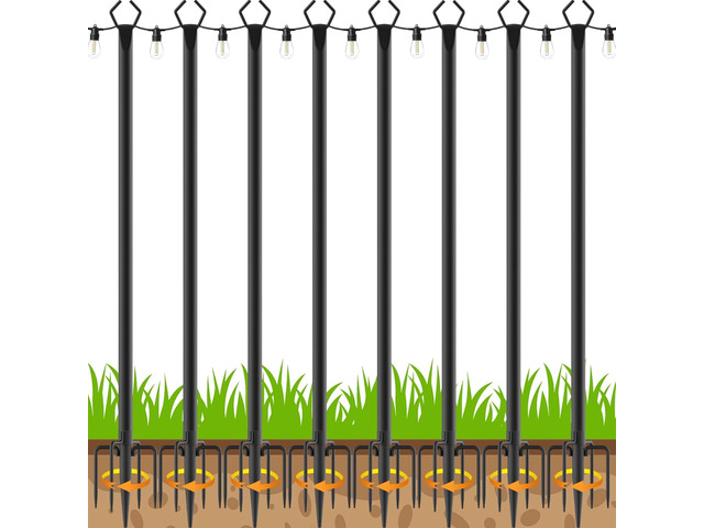 10Ft Exterior Light Poles 8 Pack, Durable Metal Light Posts for Outdoor Use, Equipped with Fixed Brackets for Yard, Terrace, Backyard and Garden Decor