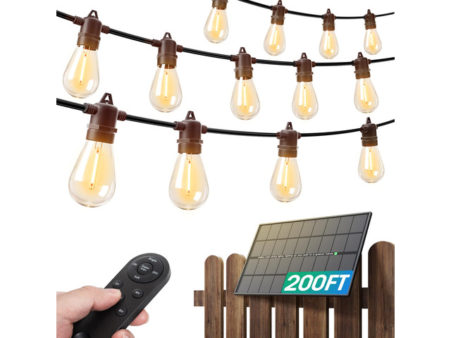 200FT(192+8) Solar String Lights Outdoor, Last 20+ Hrs, USB Charging IP65 Waterproof. Dimmable Timer via Remote. Memory, 3 Modes, 2700K Warm White....