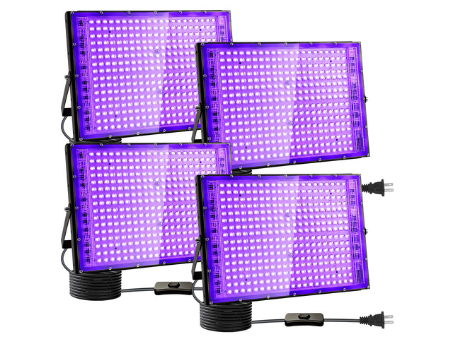 4 Pack 300W Black Lights, Blacklight Flood Light with Plug and Switch,for Glow Party, Black Light Party, Halloween, Body Paint, Neon Glow, Stage...