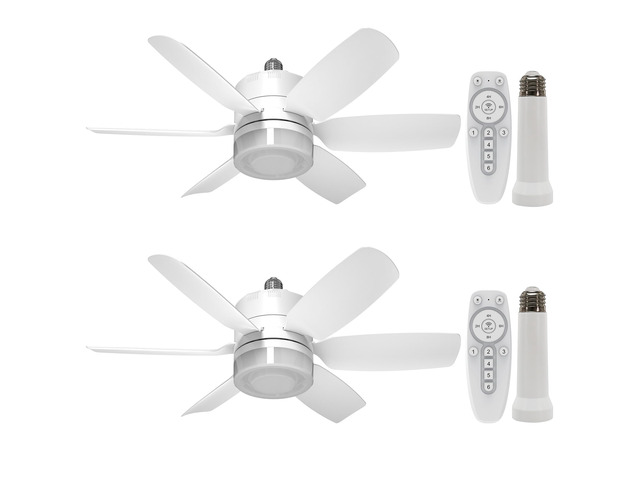 2-Pack Socket Fan Light with Remote, Ceiling Fan with Lights Dimmable, 3 Colors 3000K-6500K,Timer 2/4/6/8H, 6 Speeds Quiet Screw in E26/E27 LED...