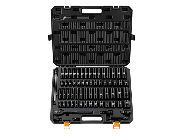 65-Piece 1/2' Drive Impact Socket Set, SAE (3/8' to 1-1/4') & Metric (10 to 24 mm), CR-V, Deep & Shallow, 6 Point, Ratchet Handle, Universal Joint,...