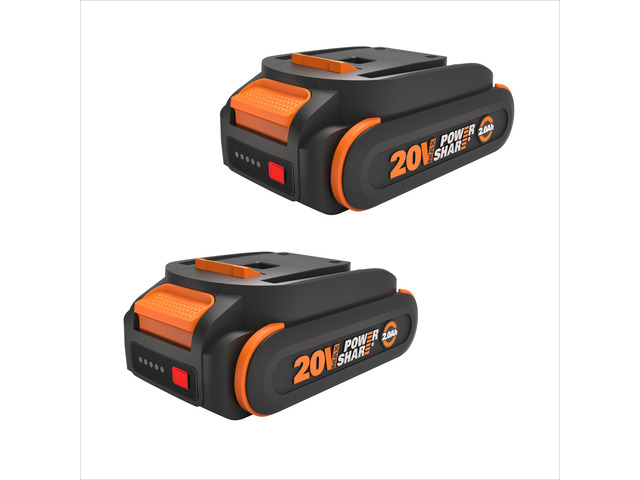 20V 2.0Ah Lithium-ion Battery 2 pcs, WA3669.2 PowerShare, Intelligent Battery, Stays Cool, 360° Cell Protection, Charge-Level Indicator
