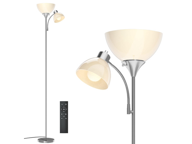 Torchiere Floor Lamp with Remote Control and Adjustable Reading Light 2 LED Bulbs Included, 2100LM Brightness, Stepless Dimming & 3000K-6000K...