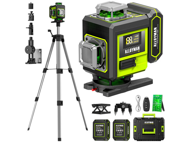 Laser Level with Tripod, 4 × 360° Self Leveling Laser Level, Nivel Laser Green Line Lazer Leveler Tool for Picture Hanging, Home Renovation, Indoor...