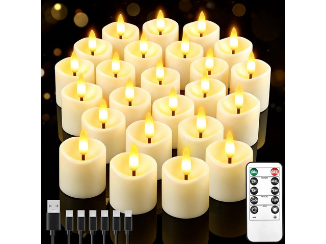 24 Pack Small Rechargeable Flameless Candles with Remote Timer 1.5'x2' LED Tea Lights Votive Fake Candles Flickering Mini Candles Battery Operated...