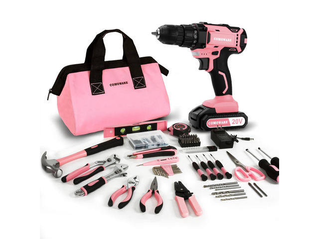 20V Cordless Drill Set, 171Pcs Pink Home Tool Set with Cordless Drill Driver, Complete Repair Tool Kit for Women, Pink Storage Bag, Ideal for...