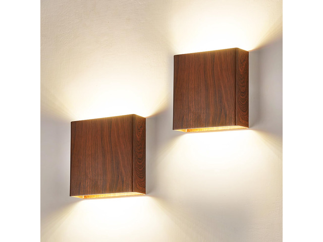 2 Pack Indoor Outdoor Walnut Wood Grain Up and Down LED Wall Light, Modern Bedroom/Porch Wall Lamp, IP65 Waterproof, 5%-100% Dimmable 18W 1620lm,...