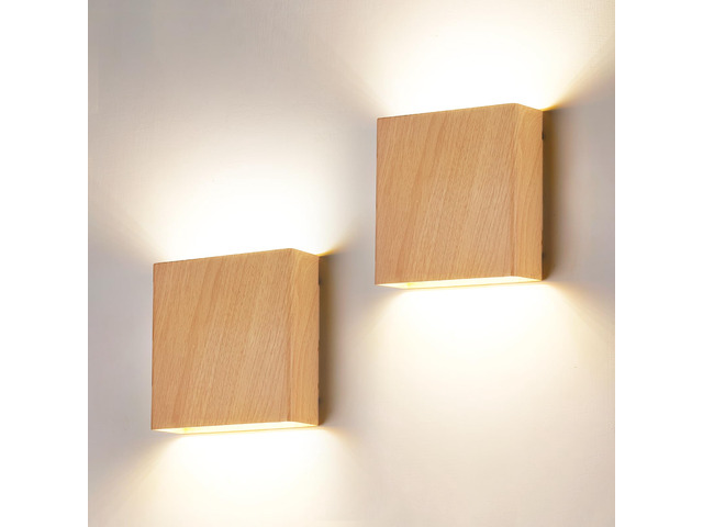 2 Pack Indoor Outdoor Natural Wood Grain Up and Down LED Wall Light, Modern Bedroom/Porch Wall Lamp, IP65 Waterproof, 5%-100% Dimmable 18W 1620lm,...