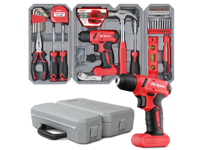 8V USB Cordless Drill Driver Home Tool Kit for Home DIY, Red 58pc, faster holes and screwdriving, bit accessories, portable carry storage,...