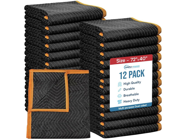 Heavy Duty Padded Moving Blankets 72' x 40' 12 Pack Packing Blankets, Furniture Covers for Moving