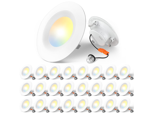 24 Pack 4 inch 5CCT LED Recessed Lighting, Retrofit Can Lights, White Baffle Trim, Dimmable, 8.5W=60W, 650LM, 2700K/3000K/4000K/5000K/6000K...