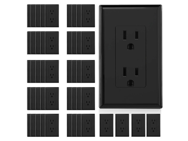 Decorator Receptacle, 15A 125V Standard Electrical Wall Outlet, Non-TR, 2 Pole 3 Wire, Self-Grounding Residential Grade, Screwless Wall Plate...